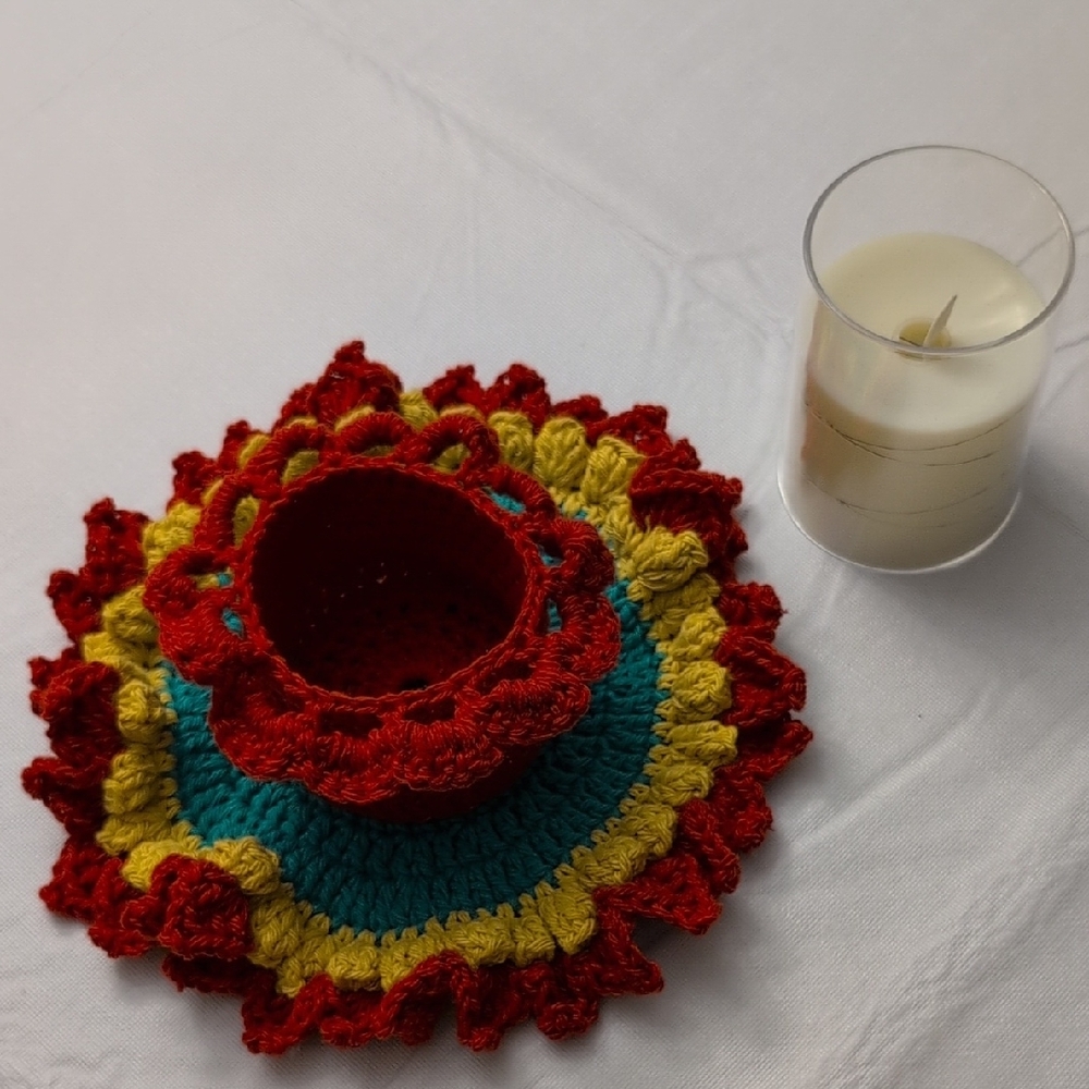 HANDMADE Colorful Crochet Candle Holder - Picture 9 of 11